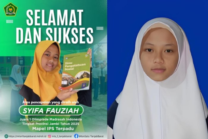 MTsN 1 Tanjung Jabung Barat Bangga, Syifa Fauziah Sabet Juara 1 OMI IPS Tingkat Provinsi Jambi