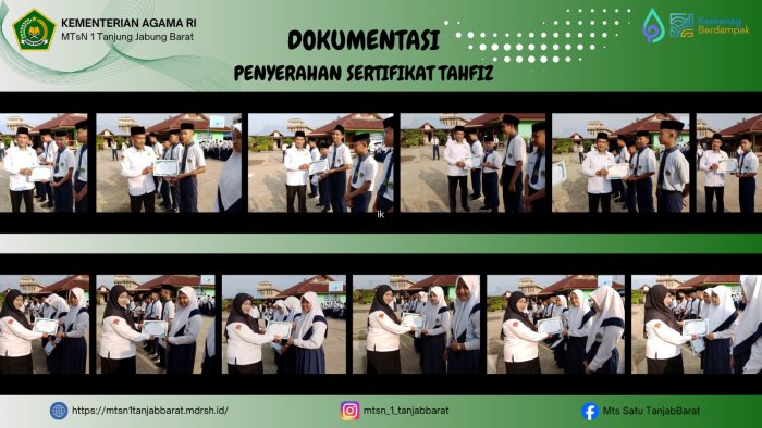 Apresiasi Capaian Siswa, MTsN 1 Tanjab Barat Gelar Penyerahan Sertifikat Tahfiz Al-Quran Apresiasi Capaian Siswa, MTsN 1 Tanjab Barat Gelar Penyerahan Sertifikat Tahfiz Al-Quran