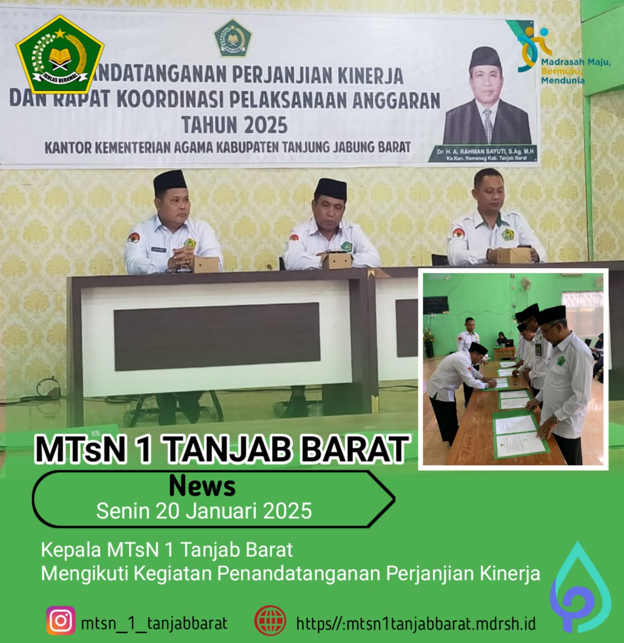 Kepala MTsN 1 Tanjab Barat Teken Perjanjian Kinerja Di Kantor Kementerian Agama Tanjung Jabung Barat